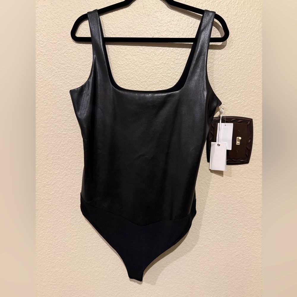 Good American New Black synthetic leather body suit